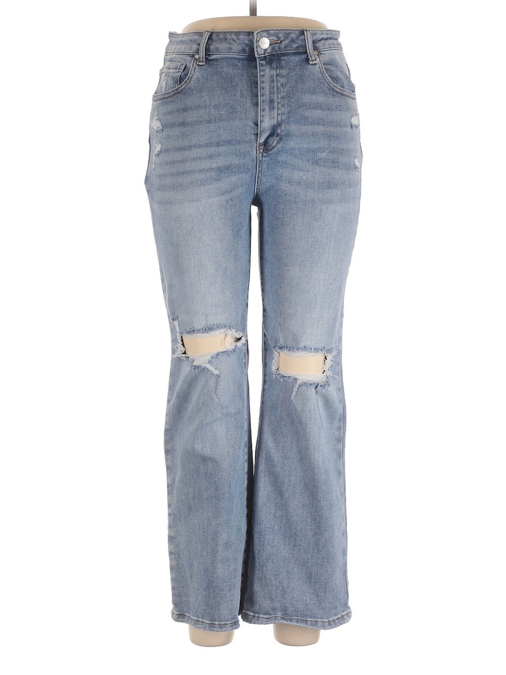 Risen Light Blue High-Rise Distressed Flare Jeans